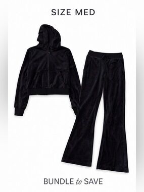 Wild Fable Black Velour Tracksuit Set Hoodie + Pants Size Medium 🖤